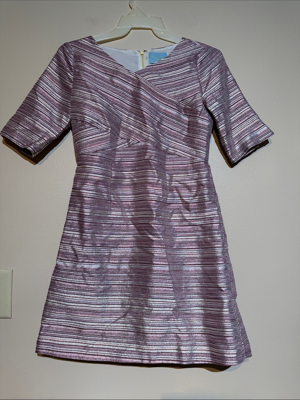 CeCe Lavender-Pink Shimmer Striped Mini Dress
